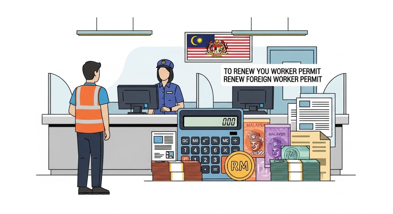 kos renew permit pekerja asing
